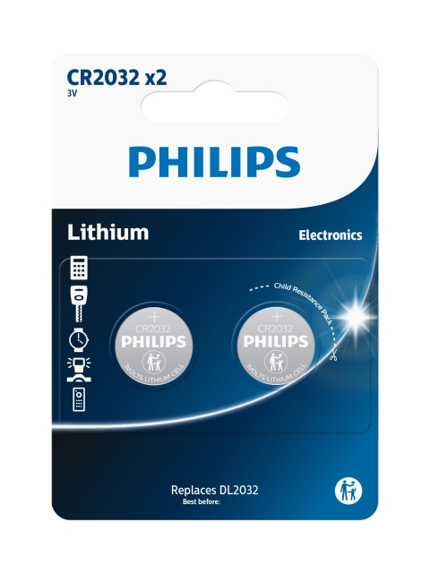 Baterie Philips CR2032P2/01B Lithiová 3.0V knoflíková 2ks
