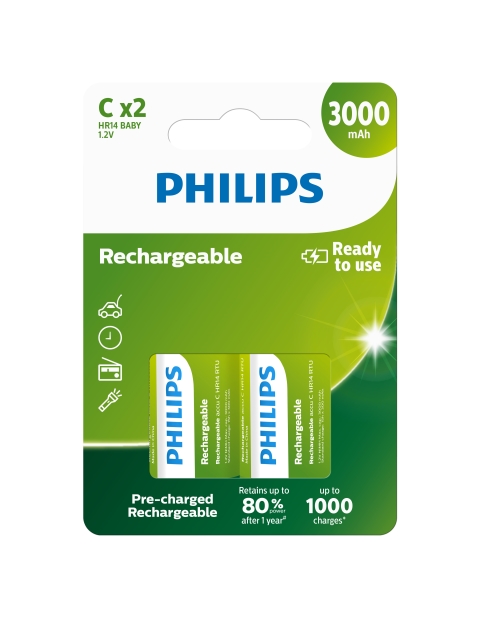 Baterie Philips R14B2A300/10 nabíjecí C 3000mAh 2ks