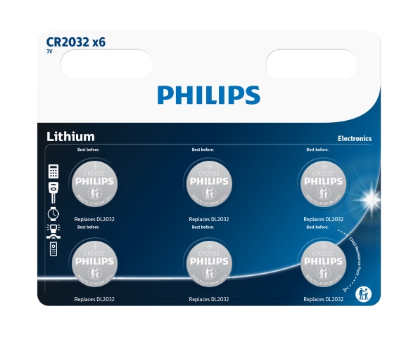 Baterie Philips CR2032P6/01B Lithiová 3.0V knoflíková 6ks