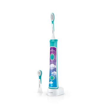 Sonický elektrický zubní kartáček Philips HX6322/04, aqua, pro děti od 3 let s herní aplikací Technologie Bluetooth®, For Kids 2 h